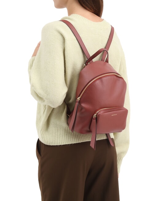 JEN Round leather backpack with pocket brandy - Women’s Bags