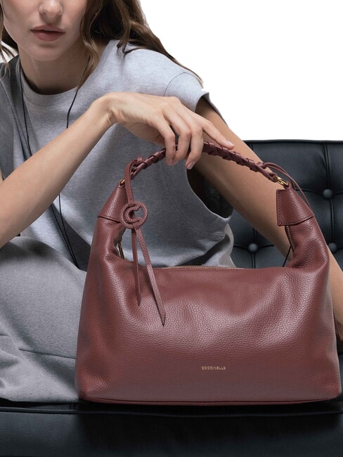 RHEA Leather shoulder bag with shoulder strap brandy - Women’s Bags