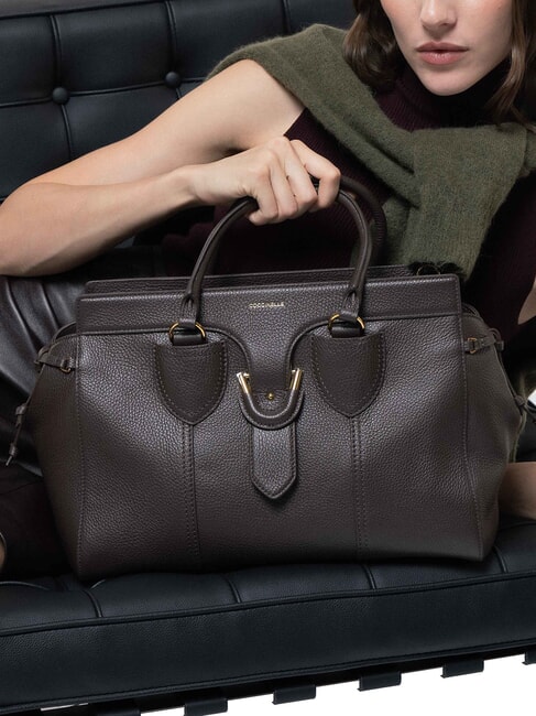 YORK Leather handbag with buckle brown fondant - Women&rsquo;s Bags