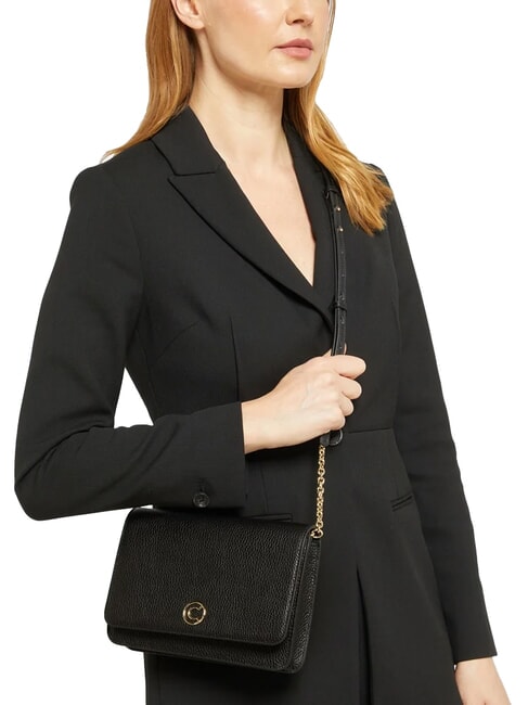 TULIP Hammered leather shoulder bag Black - Women’s Bags