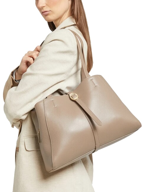 CHARA Leather shoulder bag warm taupe - Women’s Bags