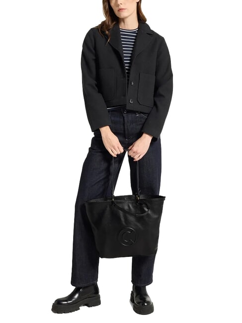 CALLISTO Leather shopping bag with embossed logo Black - Women’s Bags