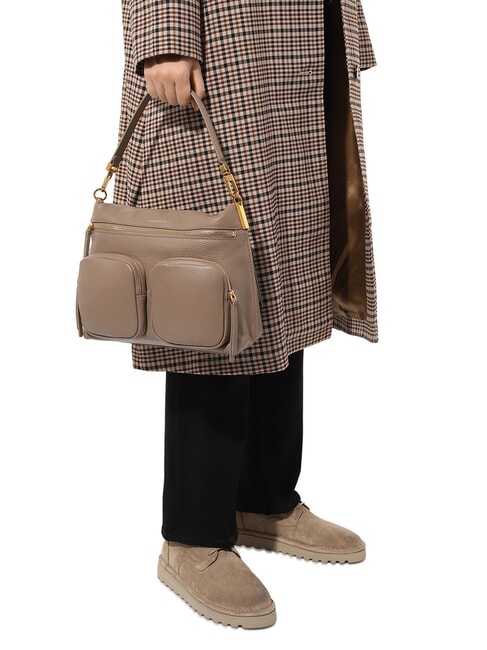 HYLE Medium dual-function leather bag warm taupe - Women’s Bags