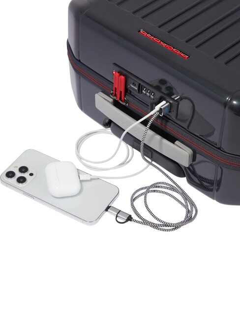 PQ-LIGHT Ultra slim cabin trolley grey/red - Hand luggage