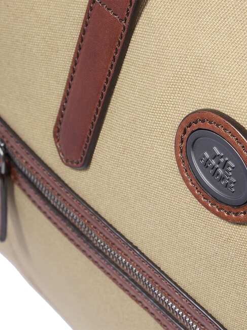 STORY Medium leather and fabric duffel bag natural/dark ruthenium brown - Duffle bags