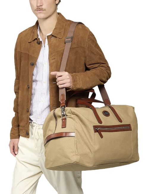 STORY Medium leather and fabric duffel bag natural/dark ruthenium brown - Duffle bags