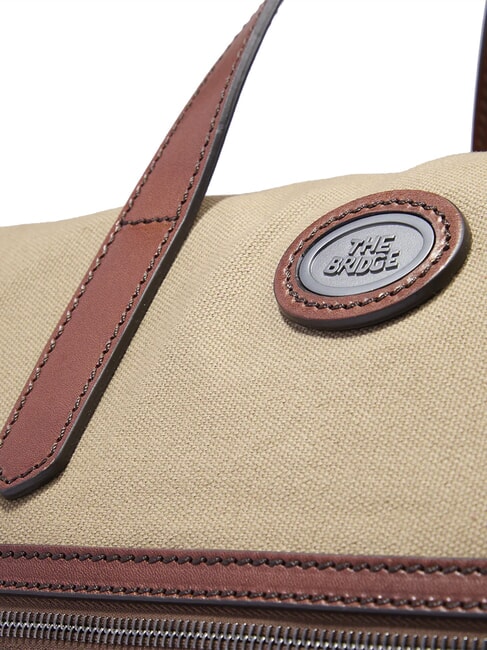 STORY Small leather and fabric duffel bag natural/dark ruthenium brown - Duffle bags