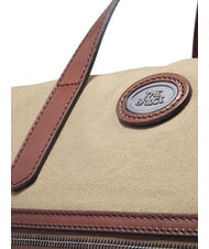 THE BRIDGE STORY Small leather and fabric duffel bag natural/dark ruthenium brown - Duffle bags - 4