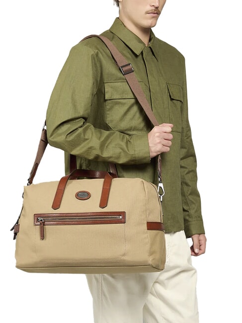 STORY Small leather and fabric duffel bag natural/dark ruthenium brown - Duffle bags