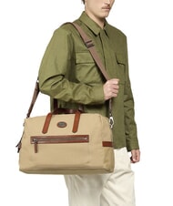 THE BRIDGE STORY Small leather and fabric duffel bag natural/dark ruthenium brown - Duffle bags - 6