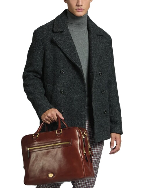 STORY UOMO Leather 15" laptop briefcase BROWN - Work Briefcases