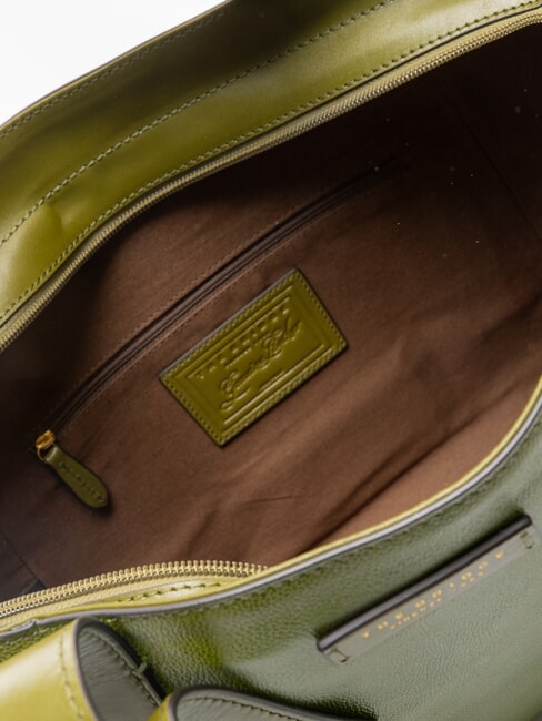 CARLOTTA Leather shoulder shopping bag fig green abb. gold - Women’s Bags