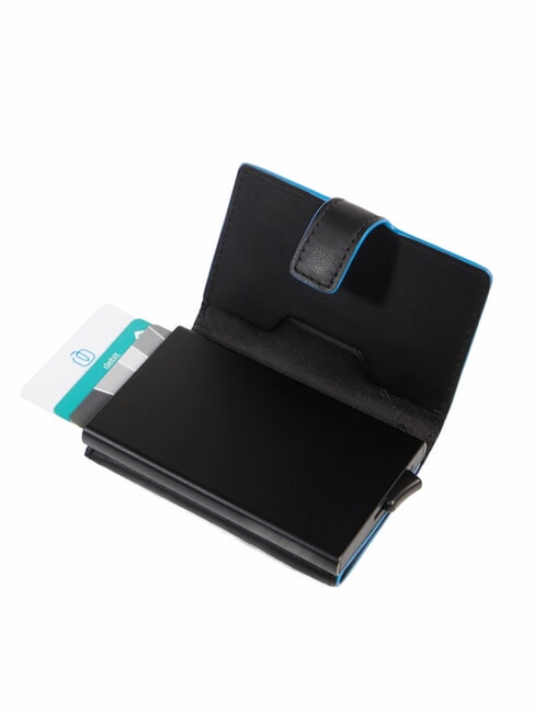 ATLAS Automatic card holder in metal and leather Black - Men’s Wallets