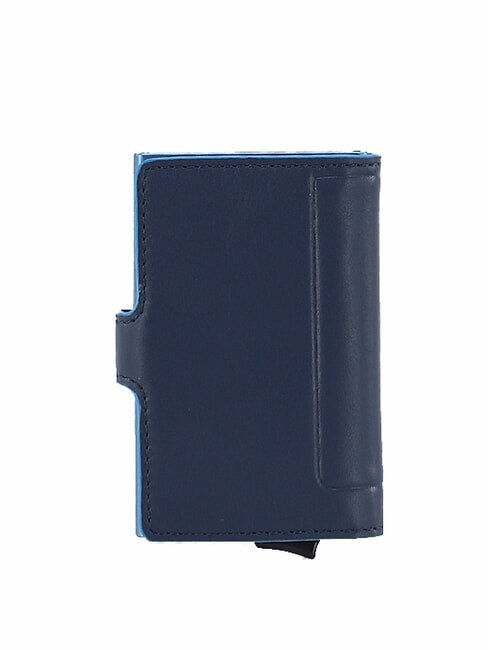 ATLAS Automatic card holder in metal and leather blue - Men’s Wallets