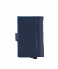 PIQUADRO ATLAS Automatic card holder in metal and leather blue - Men’s Wallets - 4