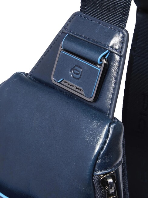 BLUE SQUARE Leather shoulder bag backpack with mini tablet holder blue - Over-the-shoulder Bags for Men