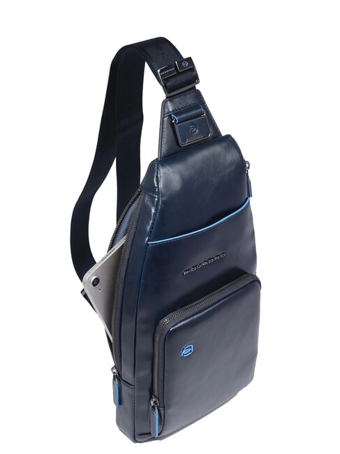 BLUE SQUARE Leather shoulder bag backpack with mini tablet holder blue - Over-the-shoulder Bags for Men