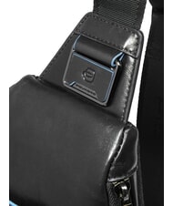 PIQUADRO BLUE SQUARE Leather shoulder bag backpack with mini tablet holder Black - Over-the-shoulder Bags for Men - 5