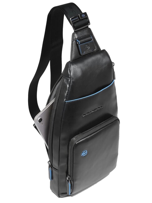BLUE SQUARE Leather shoulder bag backpack with mini tablet holder Black - Over-the-shoulder Bags for Men