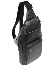 PIQUADRO BLUE SQUARE Leather shoulder bag backpack with mini tablet holder Black - Over-the-shoulder Bags for Men - 6