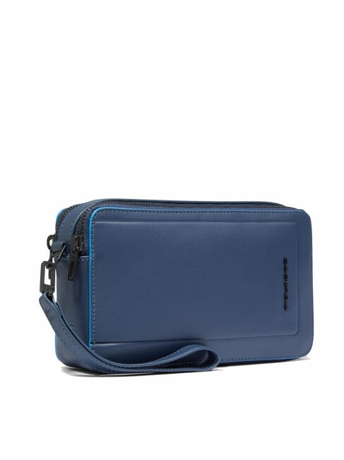 ATLAS Leather pencil case with two compartments blue - Tablet holder& Organizer