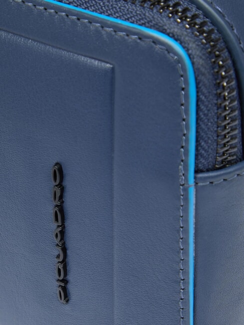 ATLAS Leather pencil case with two compartments blue - Tablet holder& Organizer
