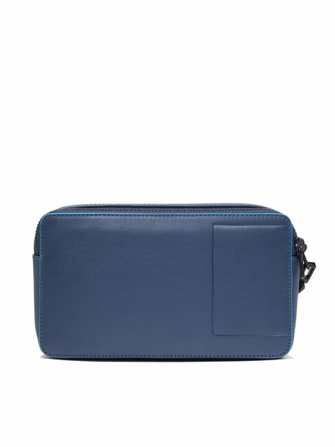 ATLAS Leather pencil case with two compartments blue - Tablet holder& Organizer