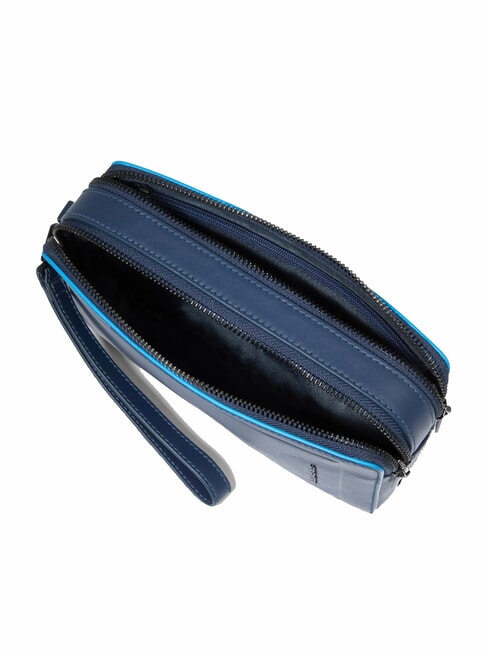 ATLAS Leather pencil case with two compartments blue - Tablet holder& Organizer