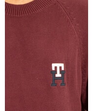 TOMMY HILFIGER TH Crew neck cotton sweater with logo embroidery deep red - Men's Sweaters - 3