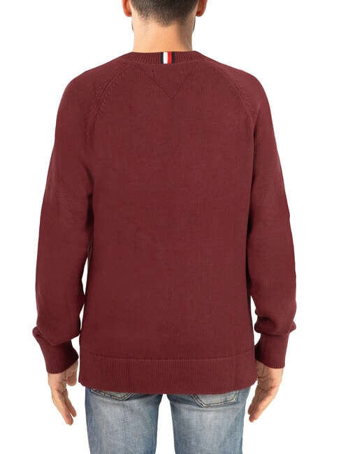TH Crew neck cotton sweater with logo embroidery deep red - Men's Sweaters