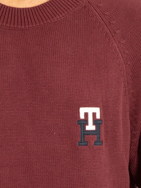 TH Crew neck cotton sweater with logo embroidery deep red - Men's Sweaters