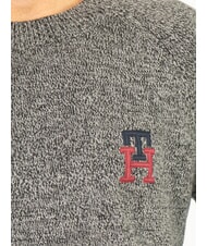 TOMMY HILFIGER TH Crew neck cotton sweater with logo embroidery black / medium grey htr - Men's Sweaters - 3