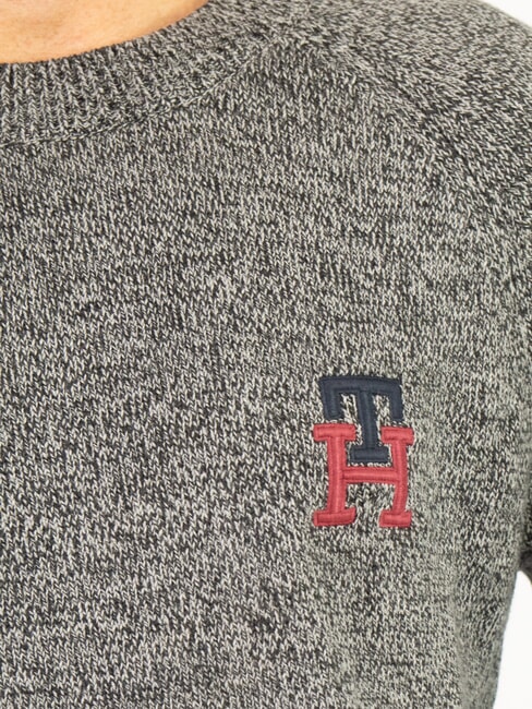 TH Crew neck cotton sweater with logo embroidery black / medium grey htr - Men's Sweaters