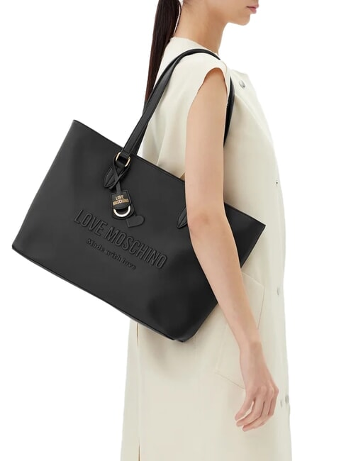 LOVE EMBOSSED Shoulder shopping bag Black - Women’s Bags