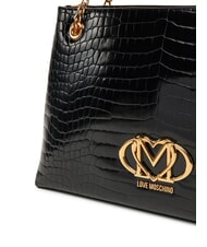 LOVE MOSCHINO SHINY CROCO Shoulder shopping bag black crocus - Women’s Bags - 3