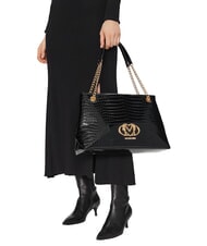 LOVE MOSCHINO SHINY CROCO Shoulder shopping bag black crocus - Women’s Bags - 4