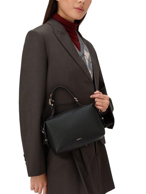 DOUBLE Leather satchel bag with shoulder strap Black - Women’s Bags