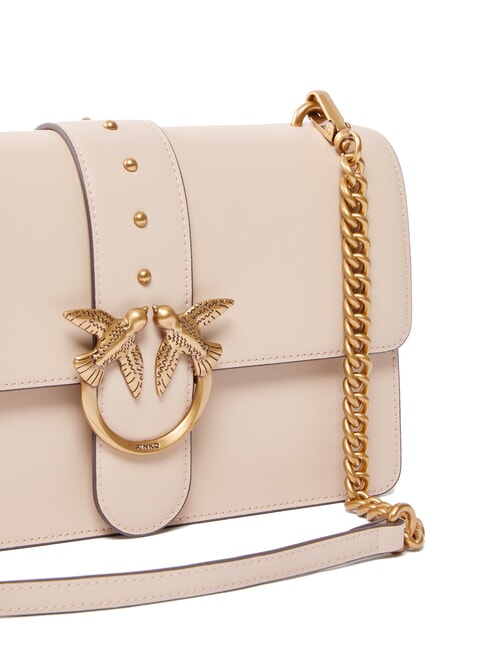 LOVE ONE CLASSIC Leather shoulder bag with flap beige-smoky gray-antique gold - Women’s Bags