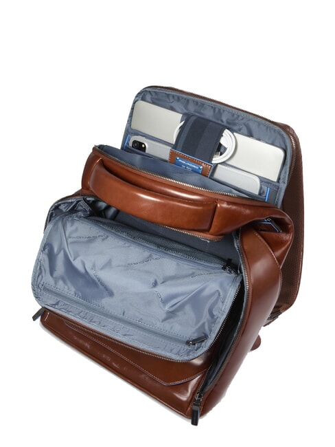 BLUE SQUARE Leather backpack, 14" laptop holder BROWN - Laptop backpacks
