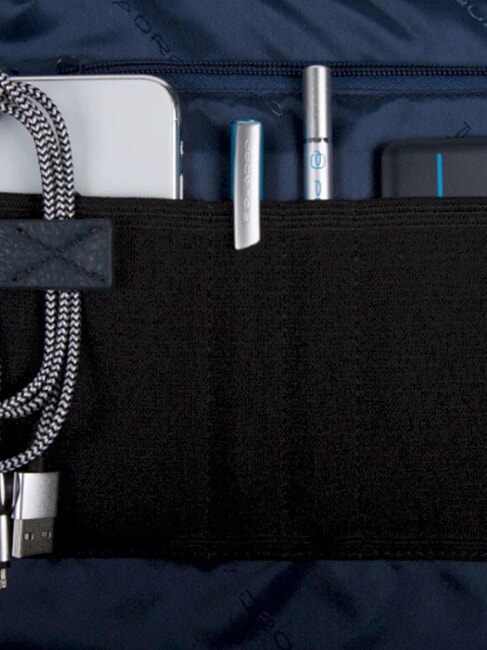 TRAKAI Leather and fabric briefcase for 14" laptop blue - Work Briefcases