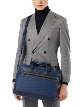 TRAKAI Leather and fabric briefcase for 14" laptop blue - Work Briefcases