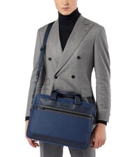 PIQUADRO TRAKAI Leather and fabric briefcase for 14" laptop blue - Work Briefcases - 8