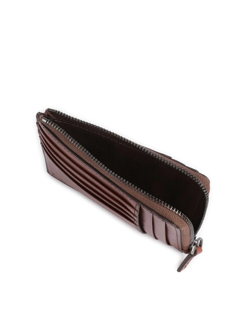 GIACOMO Leather card holder with coin purse Brown / Ruthenium - Men&rsquo;s Wallets