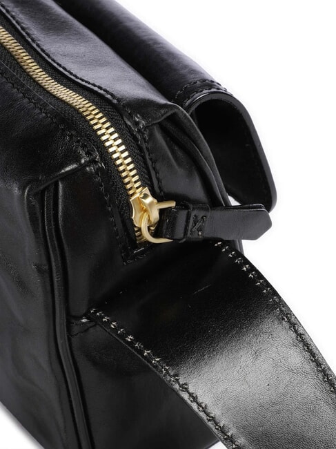 FLORA Leather shoulder bag with pocket Black Gold - Women&rsquo;s Bags