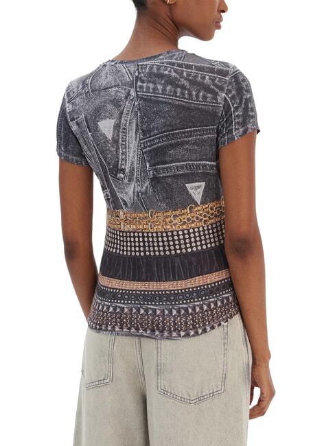 BELT WRAPPED Slim fit T-shirt with all over print jet black multi - T-shirt