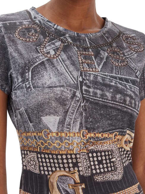 BELT WRAPPED Slim fit T-shirt with all over print jet black multi - T-shirt