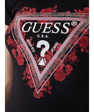 GUESS FLOWERS TRIANGLE Short-sleeved stretch T-shirt jetbla - T-shirt - 4