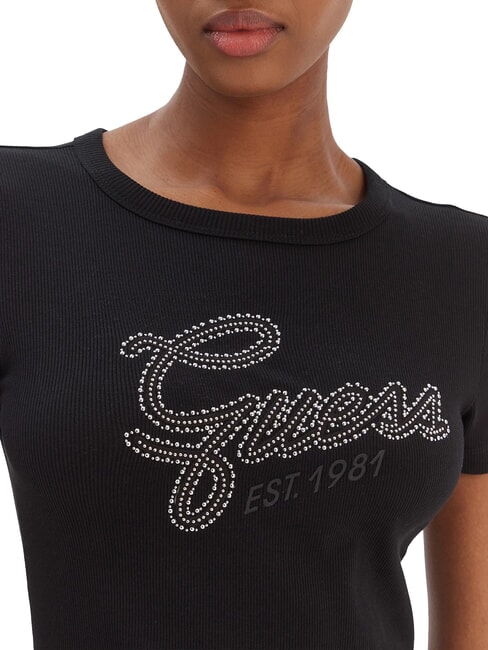 STUDS SCRIPT Slim fit short-sleeved T-shirt jetbla - T-shirt