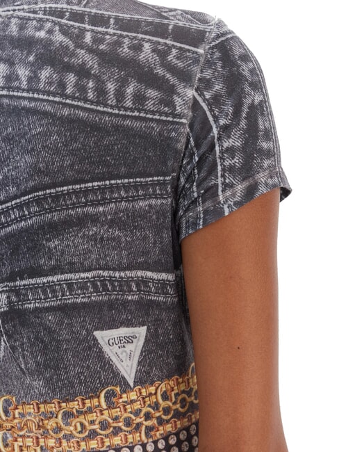 BELT WRAPPED Slim fit T-shirt with all over print jet black multi - T-shirt