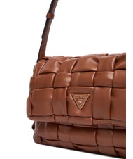 GUESS MARION Woven shoulder bag with shoulder strap COGNAC - Women’s Bags - 3